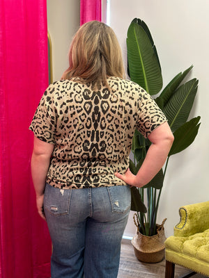 Taupe Leopard Glitter Lightweight Knit Top (Small - 3X)