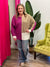 Colorblock Sweater Fuchsia/Tan/Ivory (Small - 3X)