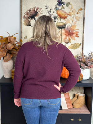 Burgundy Vneck Thermal Sweater