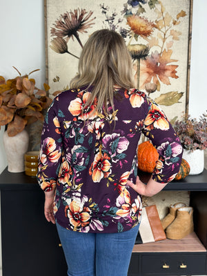 The Wrinkle Free Lizzie Top - Floral Plum (Small - 3X)