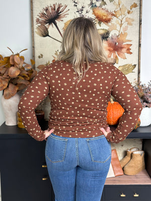 Rust Floral Long Round neck Long Sleeve (Small - 3X)