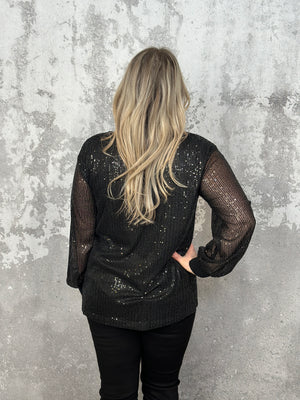 Black Sequin Long Sleeve Top -  FINAL SALE