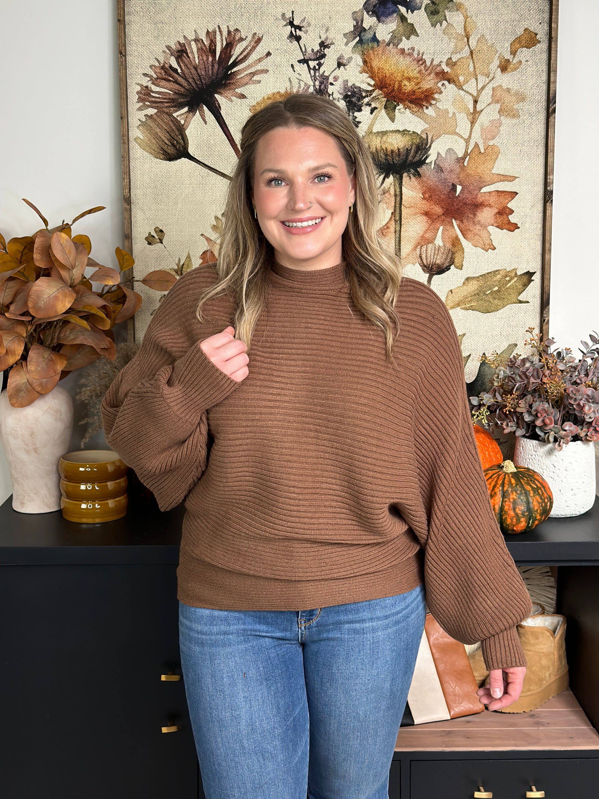 Mocha Ribbed Dolman Sweater