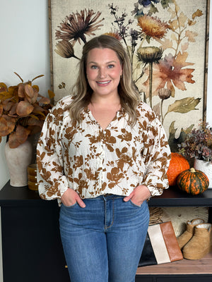 Ivory/Camel Floral Blouse