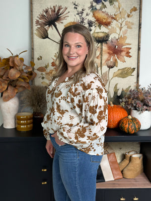 Ivory/Camel Floral Blouse