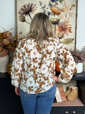 Ivory/Camel Floral Blouse