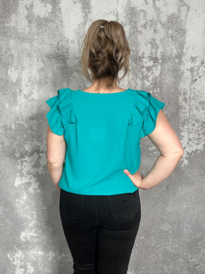 The Olivia Ruffle Top - Teal (Small - 2X)