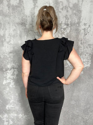 The Olivia Ruffle Top - Black (Small - 2X)