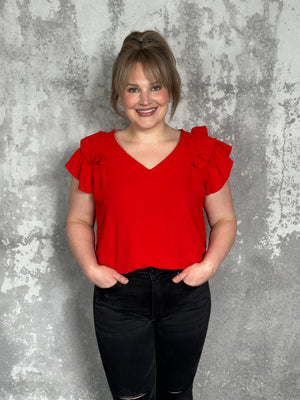 The Olivia Ruffle Top - Red (Small - 2X) FINAL SALE