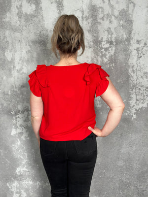 The Olivia Ruffle Top - Red (Small - 2X) FINAL SALE