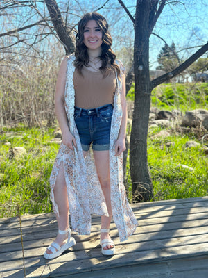 Cream Floral Lace Duster Vest