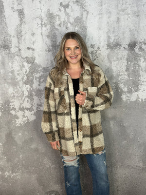 Sherpa Plaid Shacket (Small - 2X)