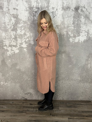 Long Sherpa Shacket - Blush (Medium Left) FINAL SALE