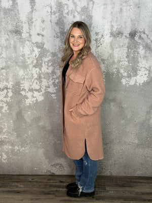 Long Sherpa Shacket - Blush (Medium Left) FINAL SALE