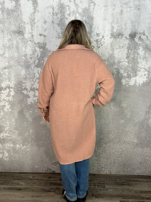 Long Sherpa Shacket - Blush (Medium Left) FINAL SALE