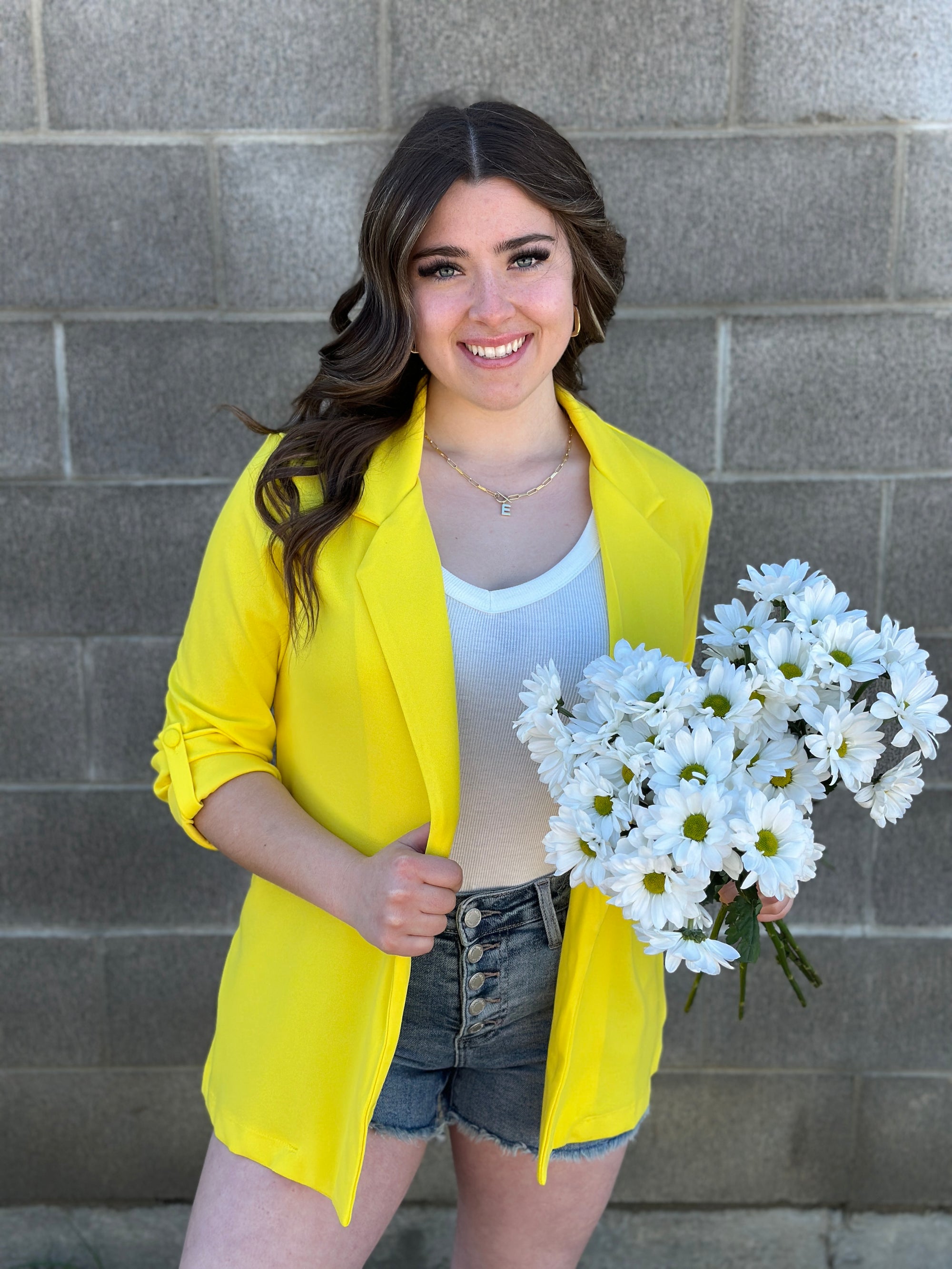 Rolled Sleeve Bantry Blazer - Yellow (Small - 3X) - FINAL SALE