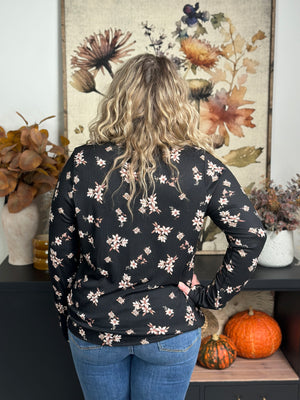 Black Floral Long Round neck Long Sleeve (Small - 3X)