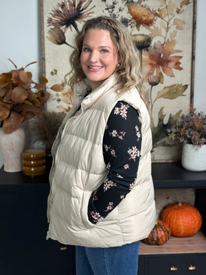 Cream Puffer Vest (Curvy Only)