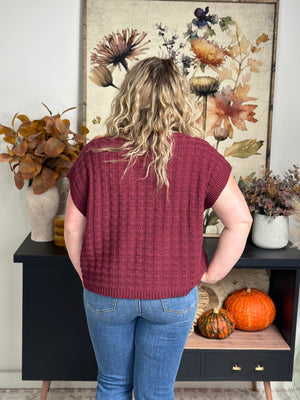 Burgundy Basketweave Sweater Vest