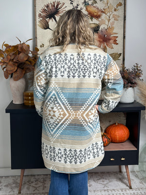 Tan and Teal Aztec Shacket