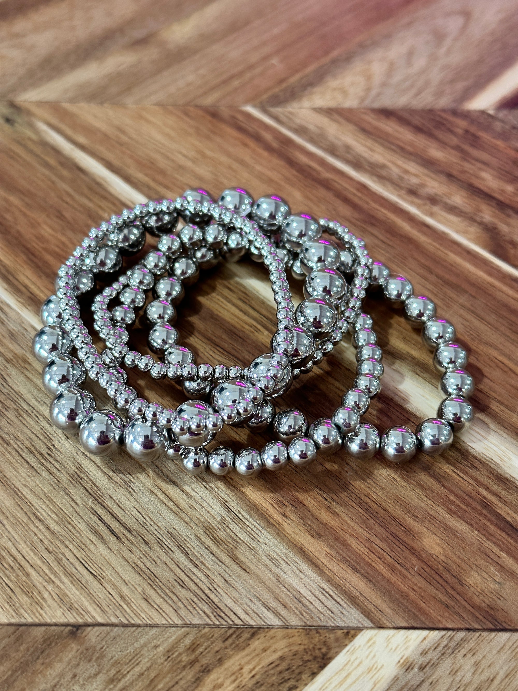 5 Strand Silver Bead Bracelet