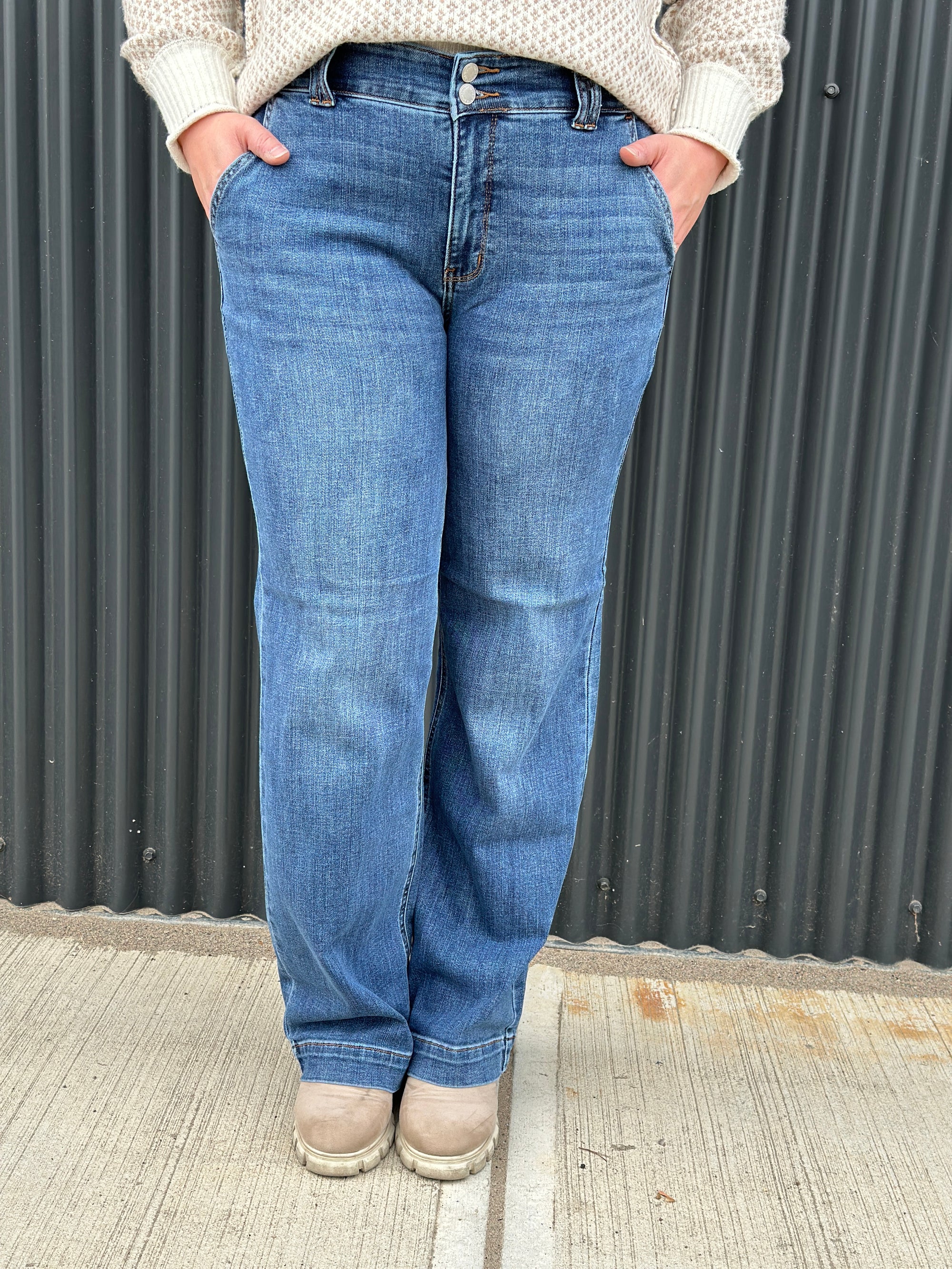 Judy Blue Double Button Wide Leg Jean (sizes 0/24-24W)