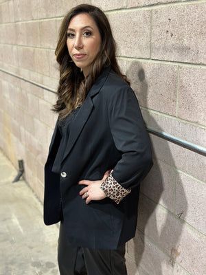 Black Bookie Blazer with Leopard Trim (Small - 3X)