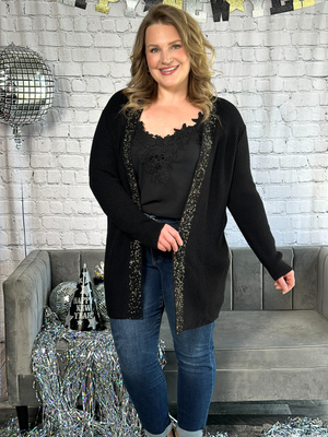 Black Cardigan with Glitter Gem