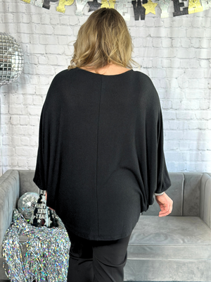 Black Dolman Top with Silver Glam Cuffs