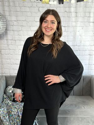 Black Dolman Top with Silver Glam Cuffs