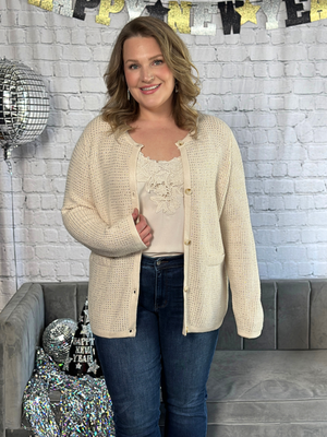 Ivory Glam Button Sweater/Cardigan