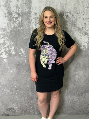 Sequin Tiger Tshirt Dress- FINAL SALE